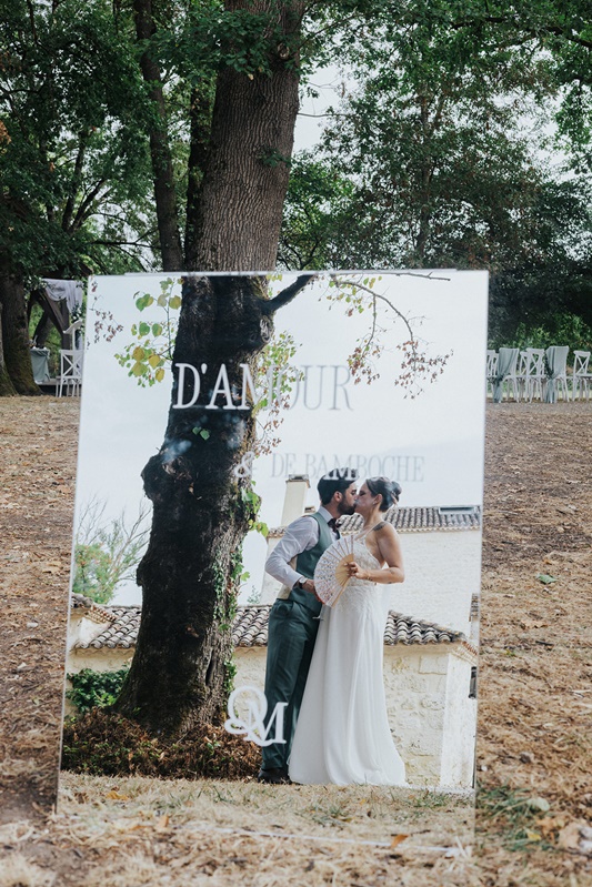Photo de couple dans un miroir avec leur reflet